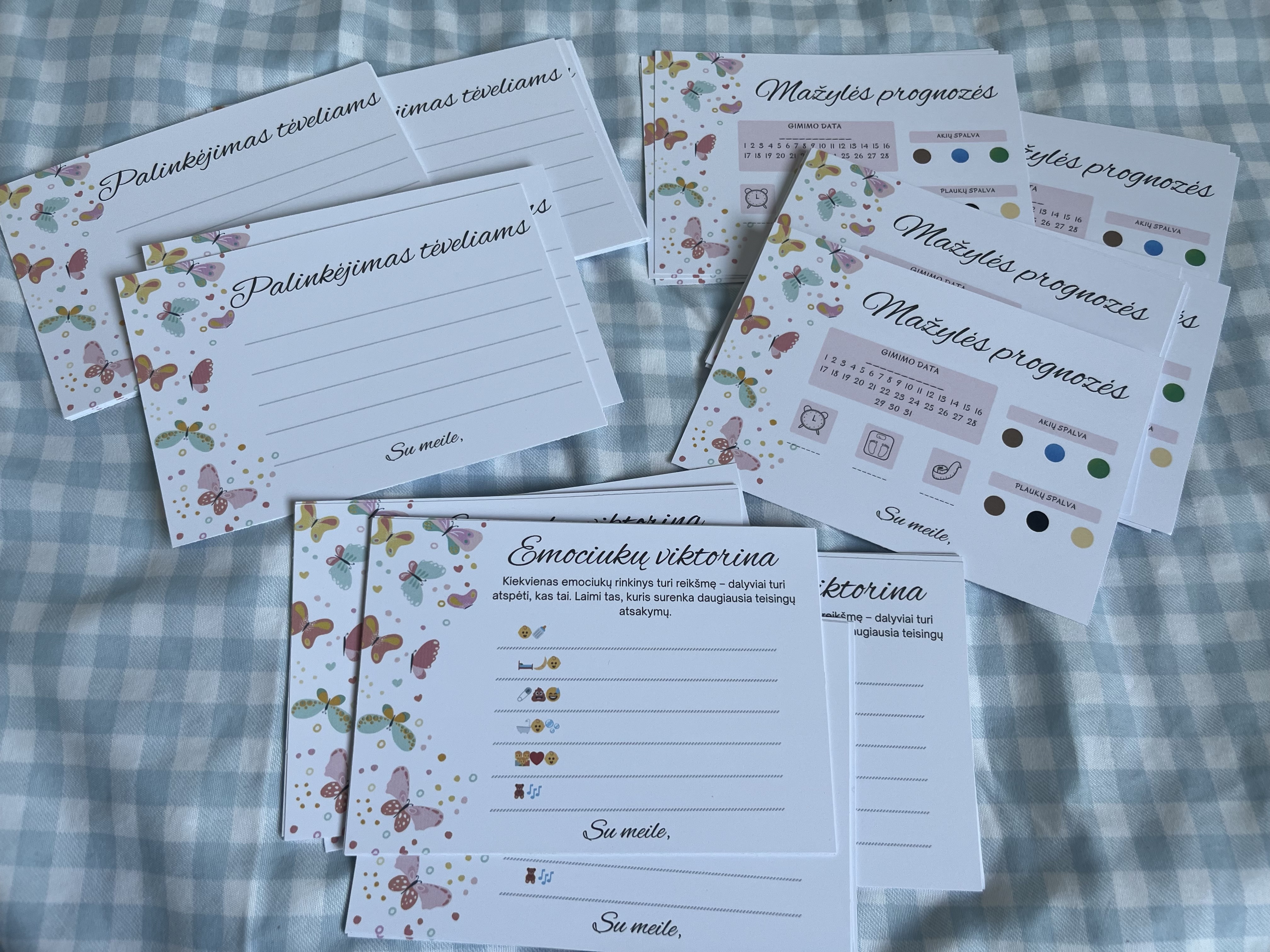 „Mažylės laukimo linksmoji šventė“ – žaidimų kortelių rinkinys (3 komplektai, iki 10 dalyvių) 9,8 × 14,1 cm