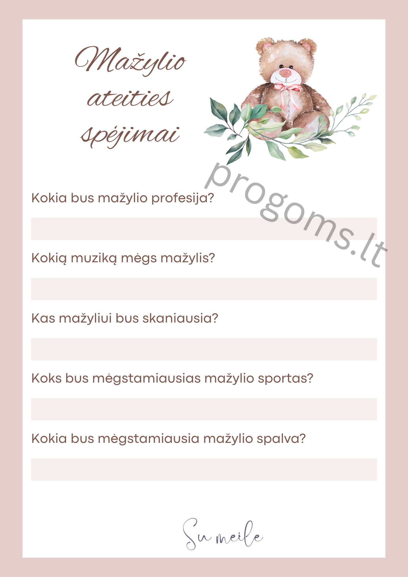 Žaidimas mažylio ateities spėjimai. Rausvos kortelės (10 vnt.)