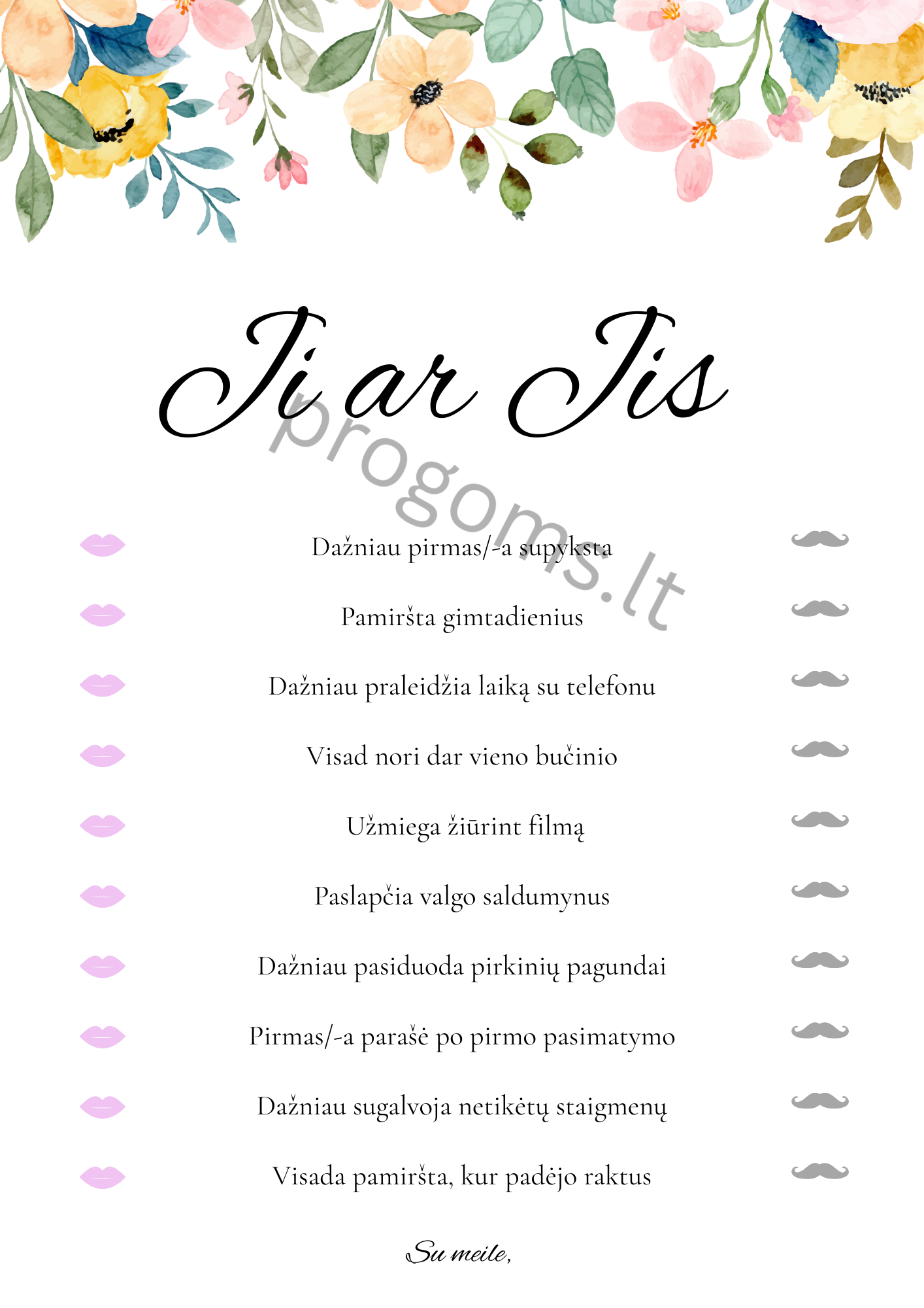 Žaidimas Ji ar Jis. Gėlytės (10 vnt.)