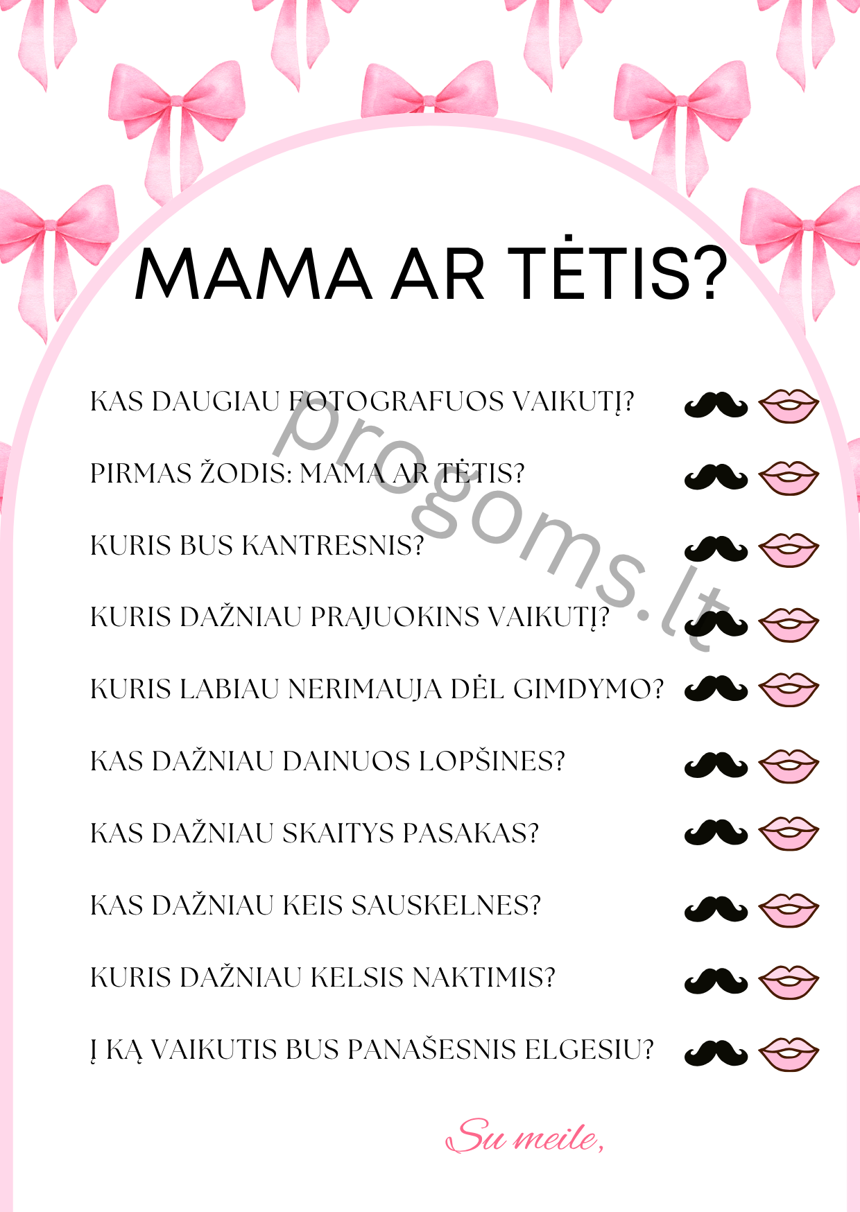 Žaidimas Mama ar Tėtis? Rausvas (10 vnt.)