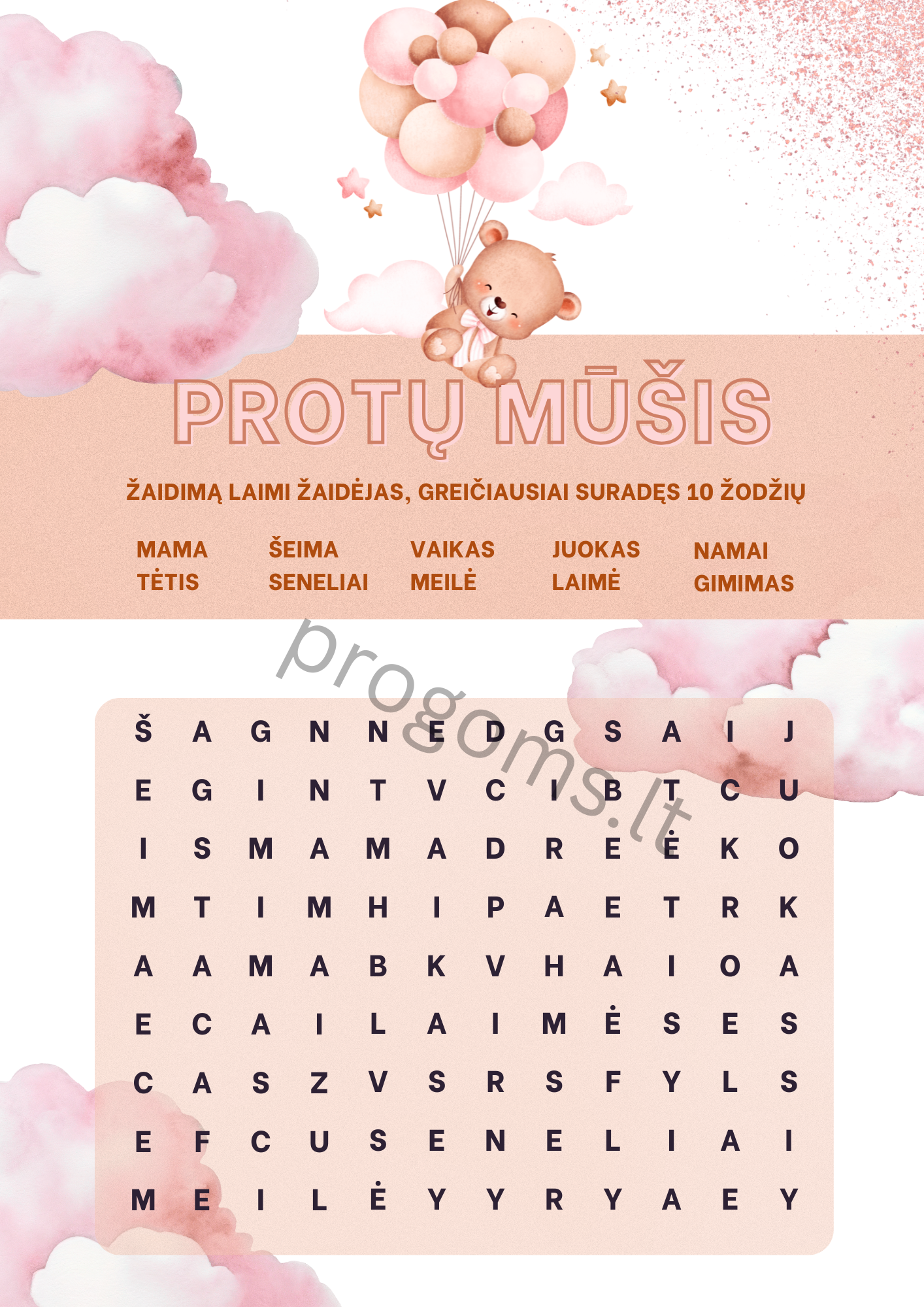 Žaidimas protų mūšis. Rausvos kortelės (10 vnt.)