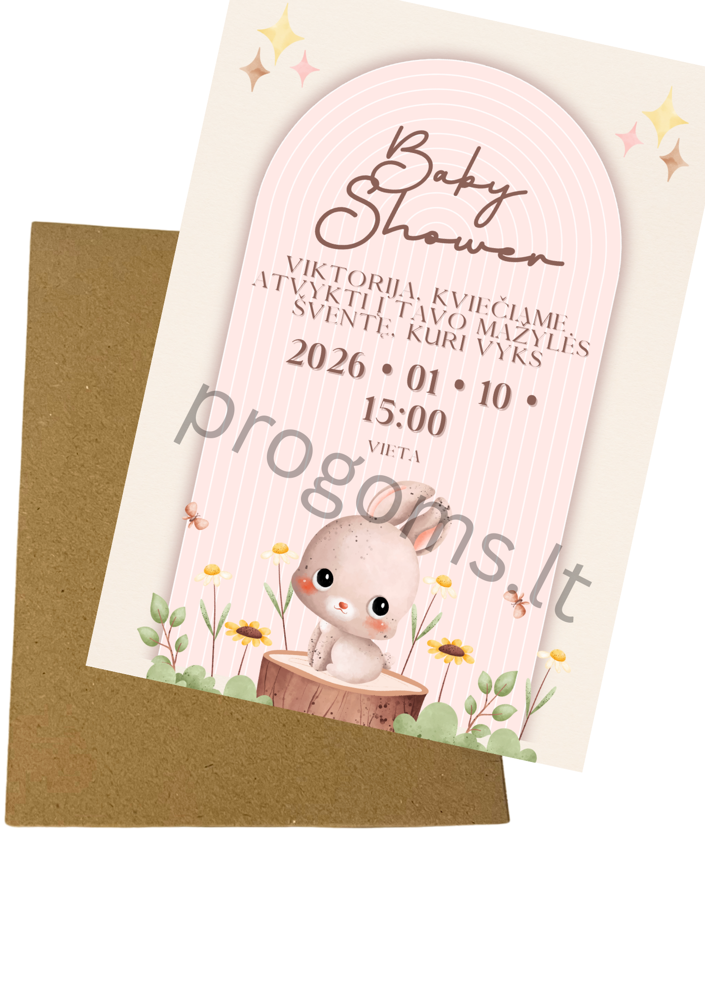 Kvietimas Baby Shower "Kiškutis"  (10 × 14 cm)