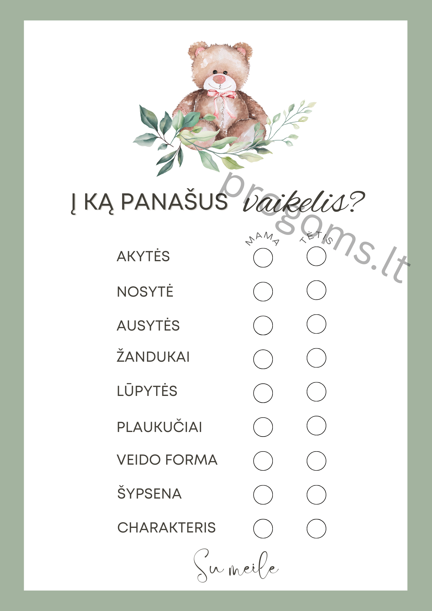 Žaidimas Į ką panašus vaikelis? Žalsvos kortelės (10 vnt.) (14,2 × 20,3 cm)