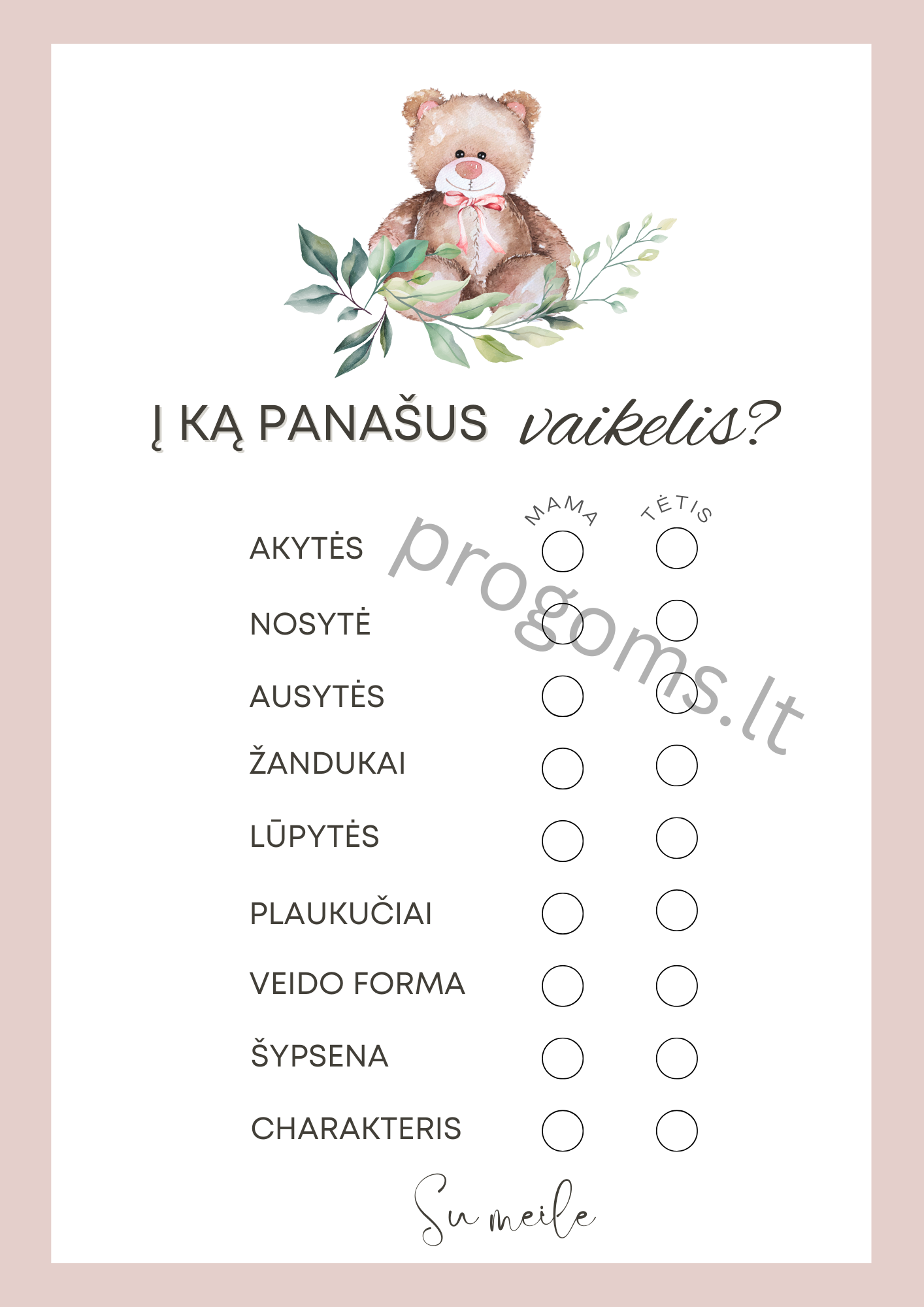 Žaidimas Į ką panašus vaikelis? Rausvos kortelės (10 vnt.)