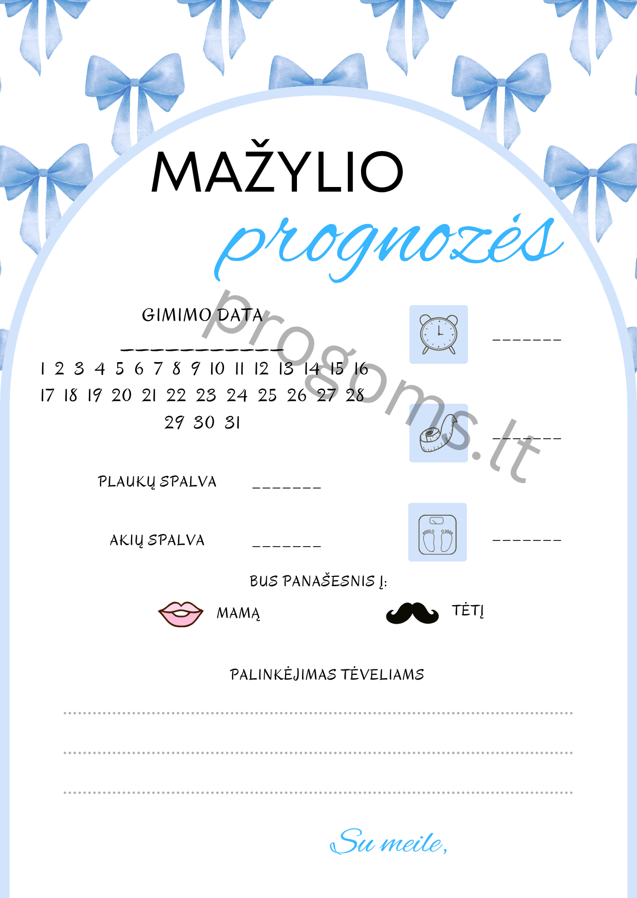 Žaidimas Mažylio prognozės. Melsvas kaspinas  (10 vnt.)