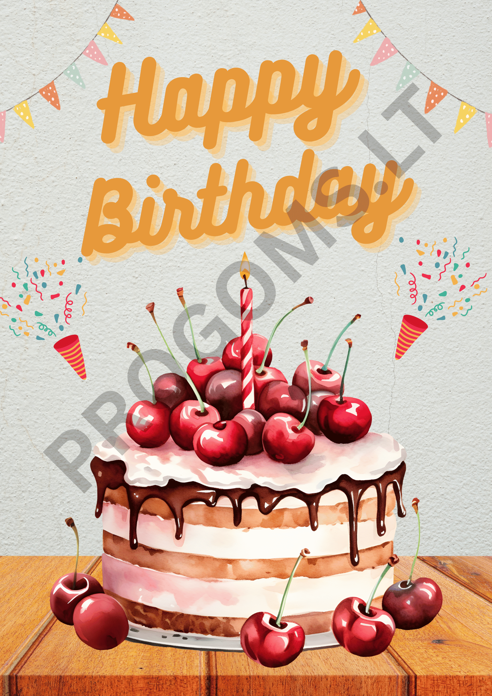 Ryškus  gimtadienio atvirukas su tortu