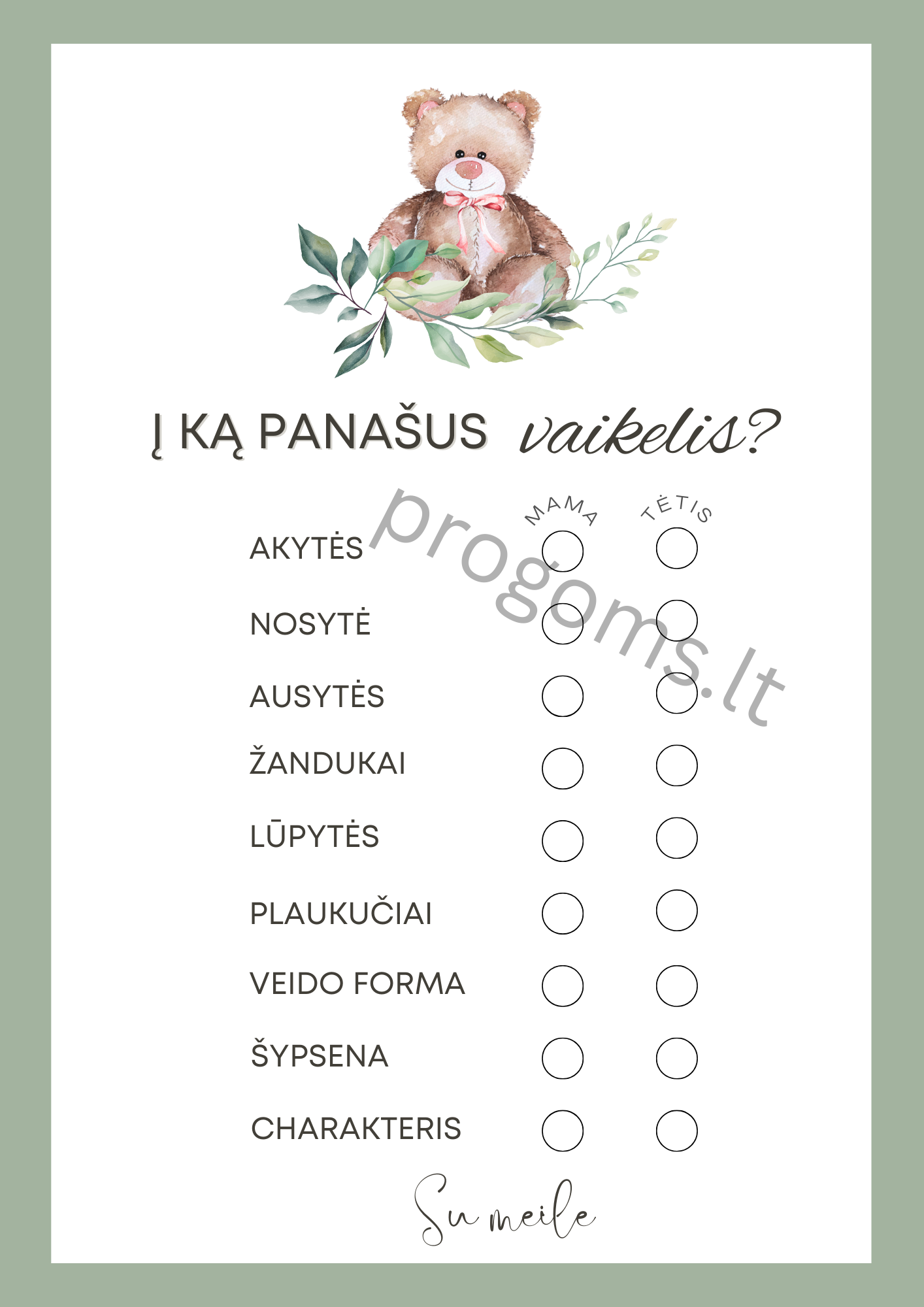 Žaidimas Į ką panašus vaikelis? Žalsvos kortelės (10 vnt.)
