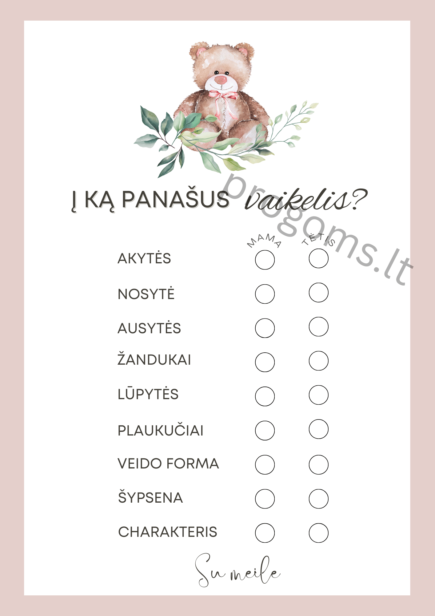 Žaidimas Į ką panašus vaikelis? Rausvos kortelės (10 vnt.) (14,2 × 20,3 cm)