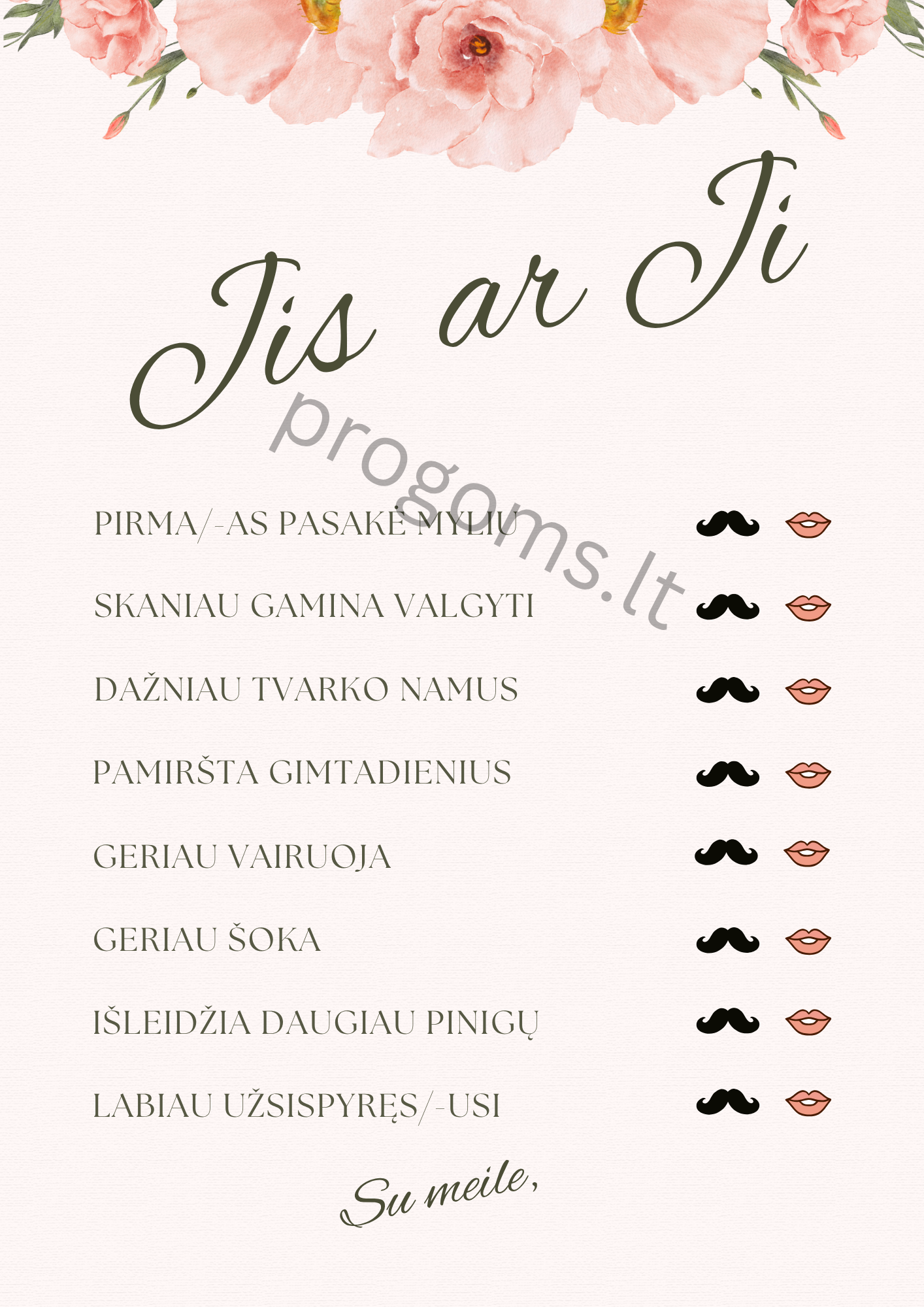 Žaidimas Ji ar Jis. Rausvas (10 vnt.)