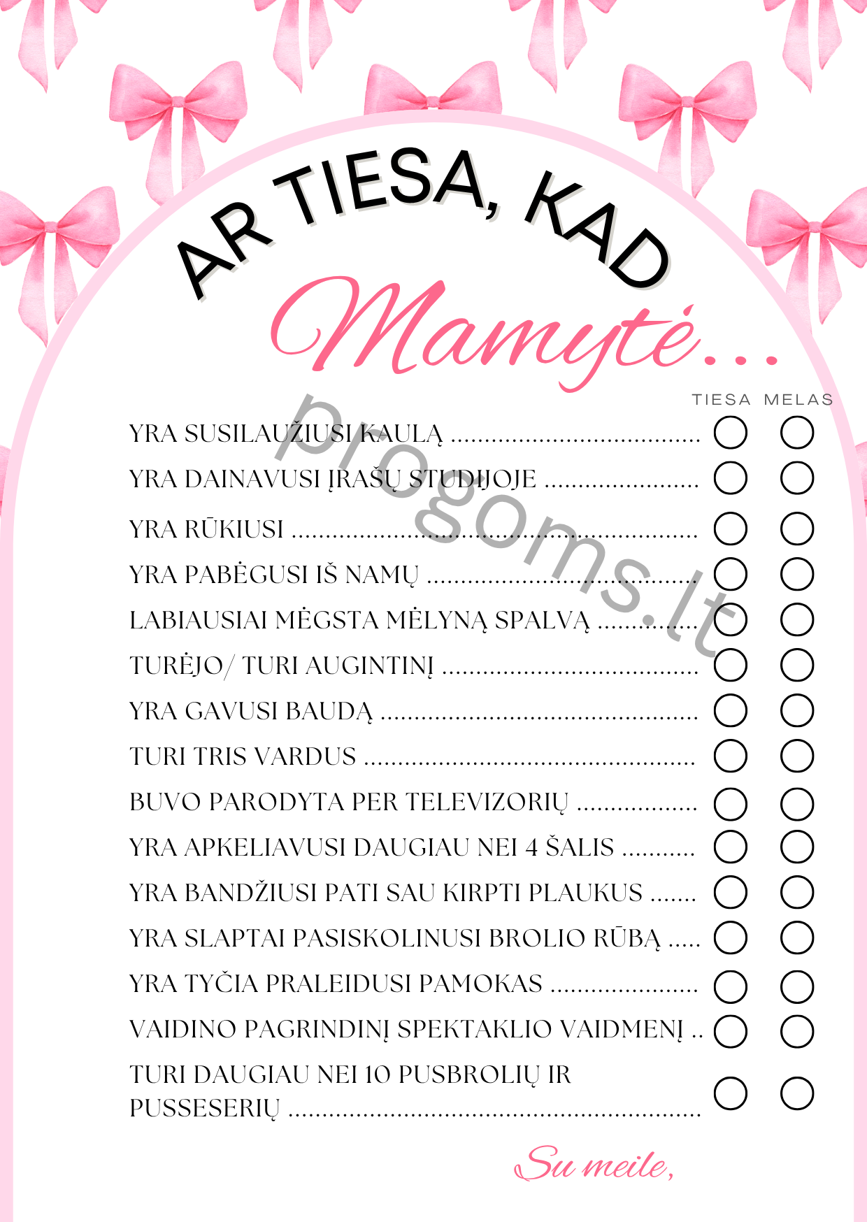 Žaidimas Ar tiesa, kad Mamytė. Rausvas  (10 vnt.)