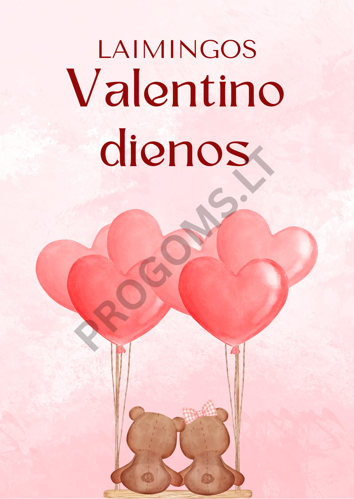 Rausvas Valentino dienos atvirukas „Laimingos Valentino dienos“