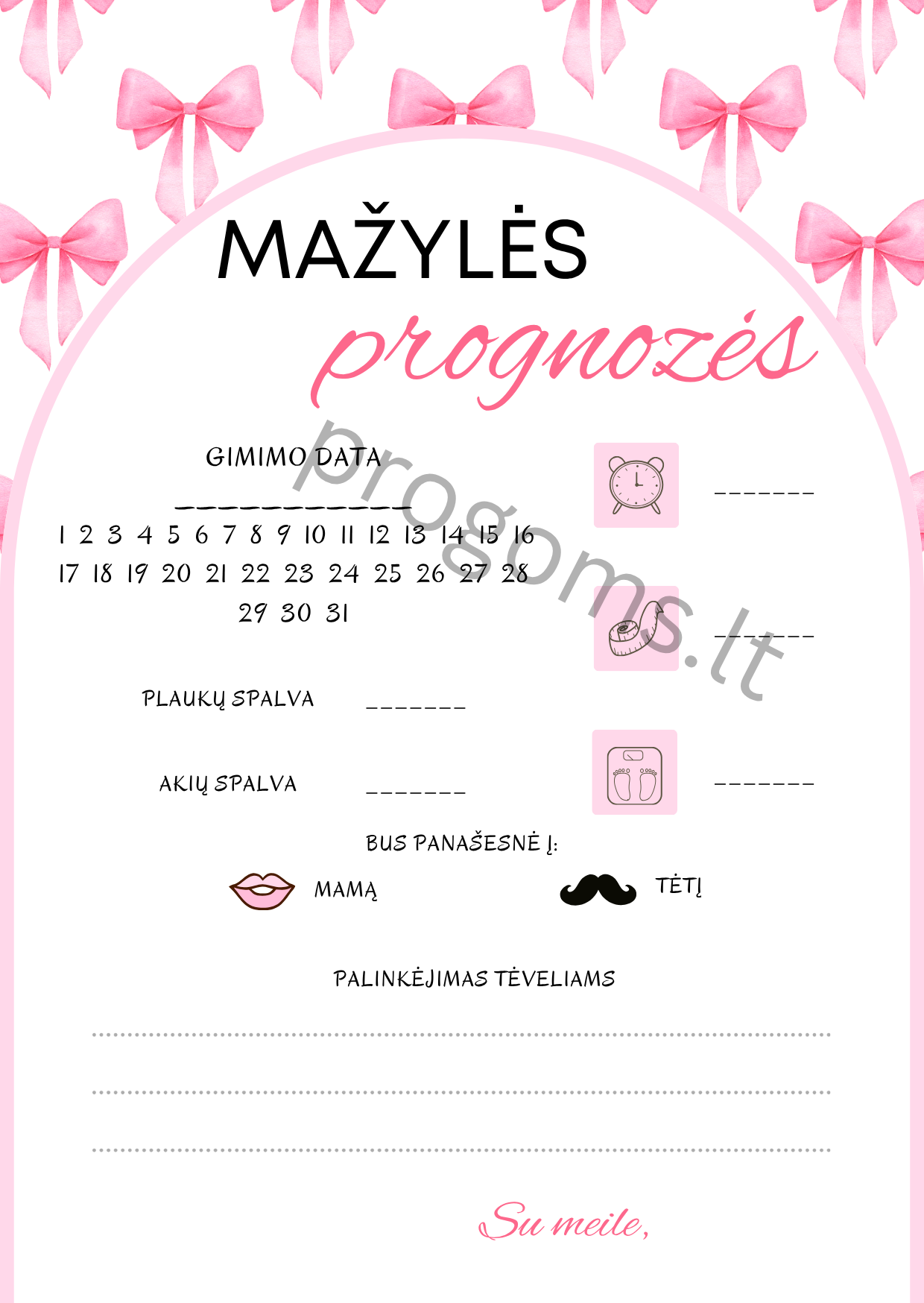 Žaidimas Mažylės prognozės. Rausvas kaspinas  (10 vnt.)