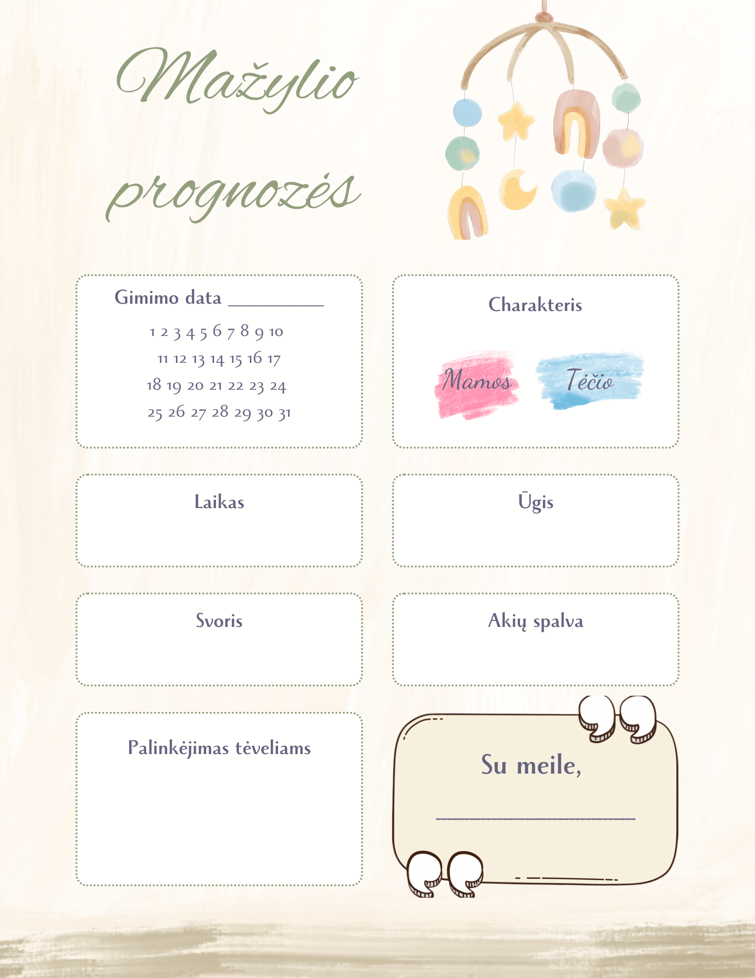 „Mažylio prognozės + palinkėjimas“ – kortelės žaidimas (14,2 × 18,8 cm) (10 vnt.)