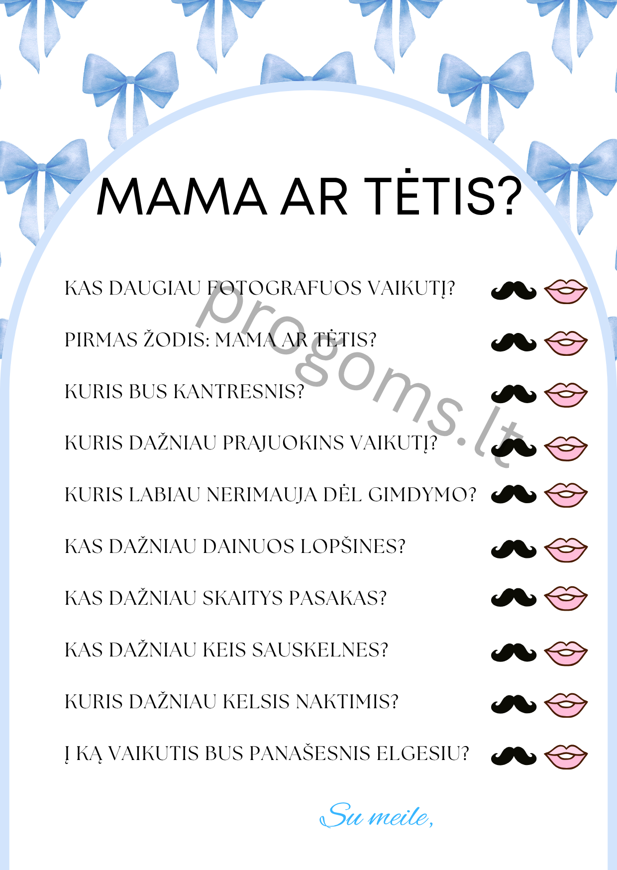 Žaidimas Mama ar Tėtis? Melsvas (10 vnt.)