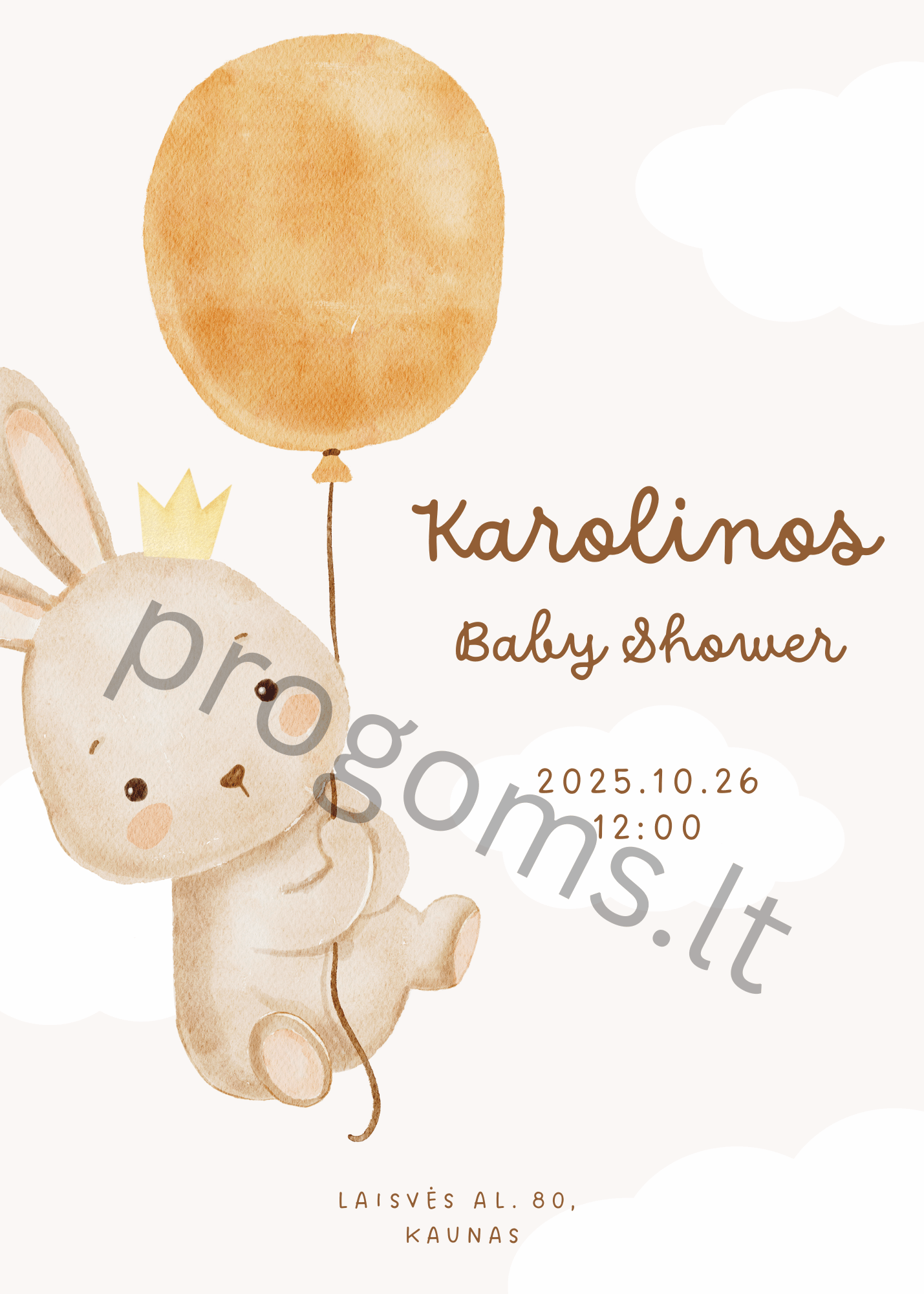 Kvietimas "Bunny & Balloon Baby Shower"