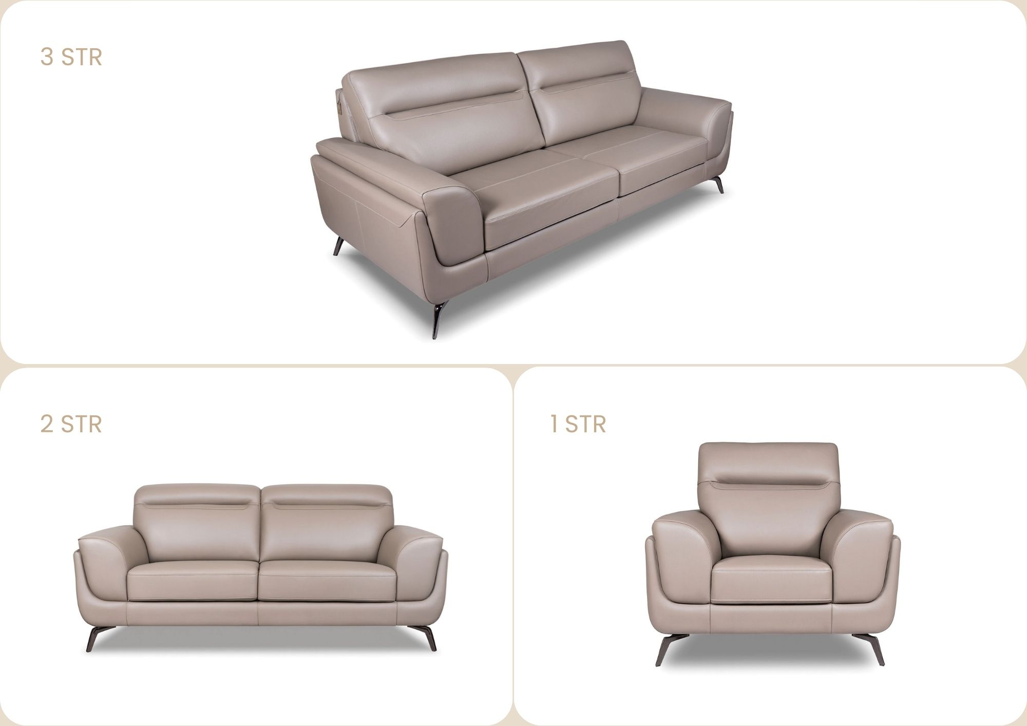 Modern Beige Italian Genuine Leather Sofa Set
