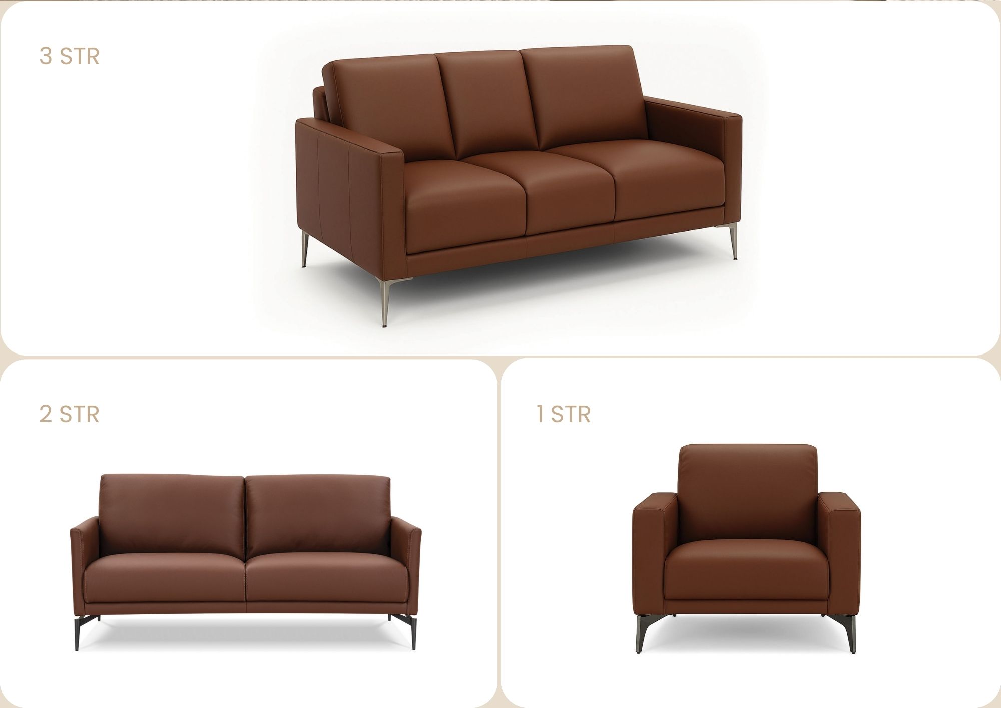 Modern Brown Leather Sofa Set