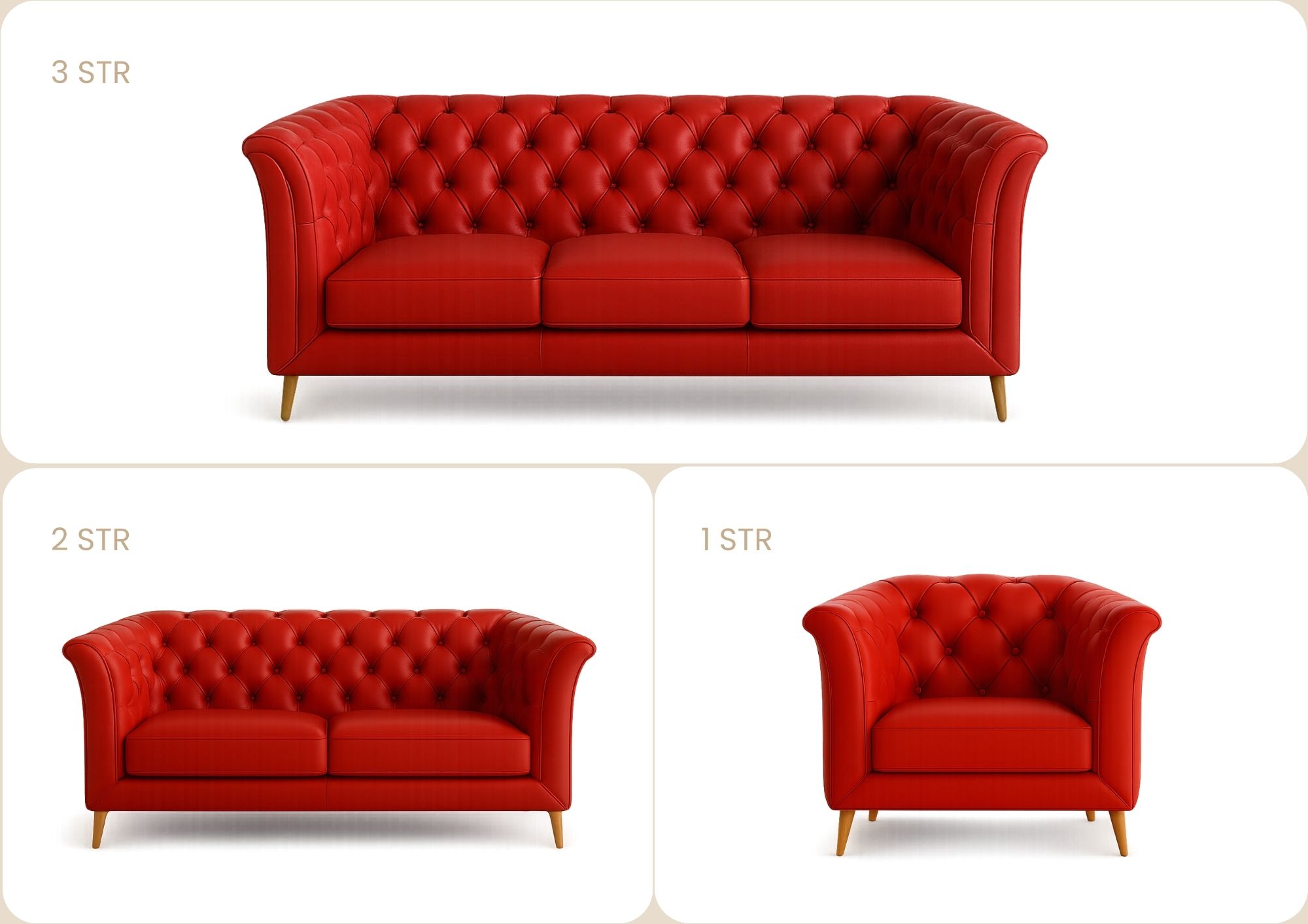 Genuine Italian Leather Chesterfield Sofa Set