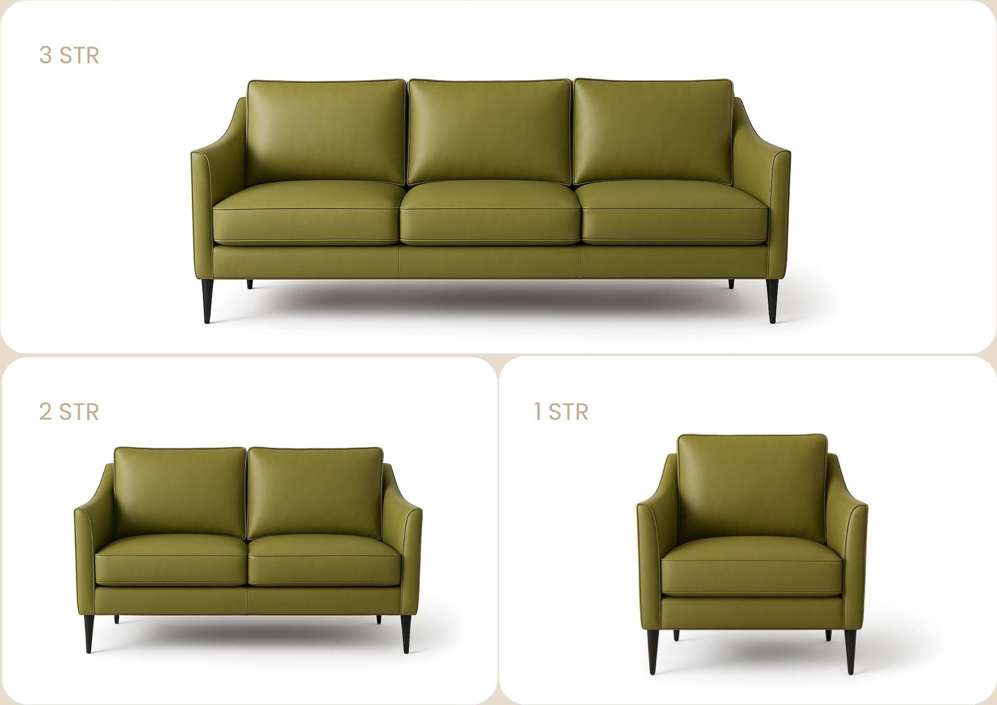 Olive Green Genuine Italian Leather  Sofa Set