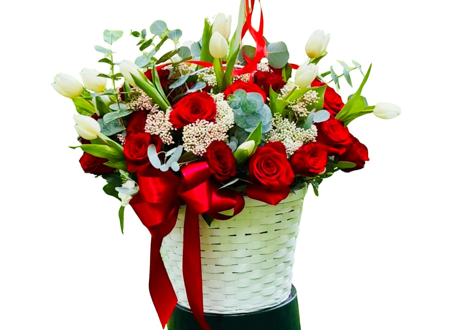Elegant Red and White Flower Basket