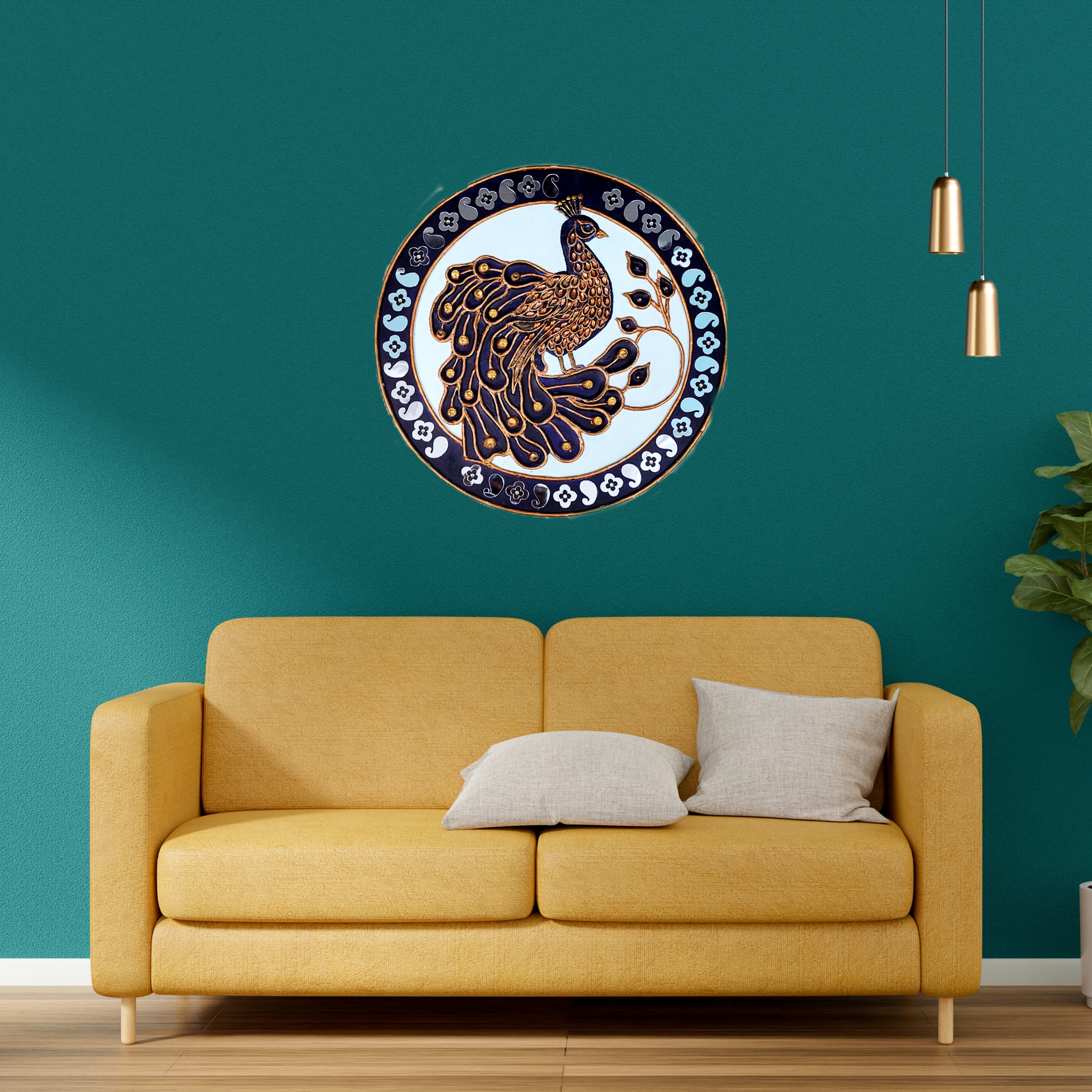 Peacock Relief Art – Elegance in Blue, Bronze & White 🦚✨