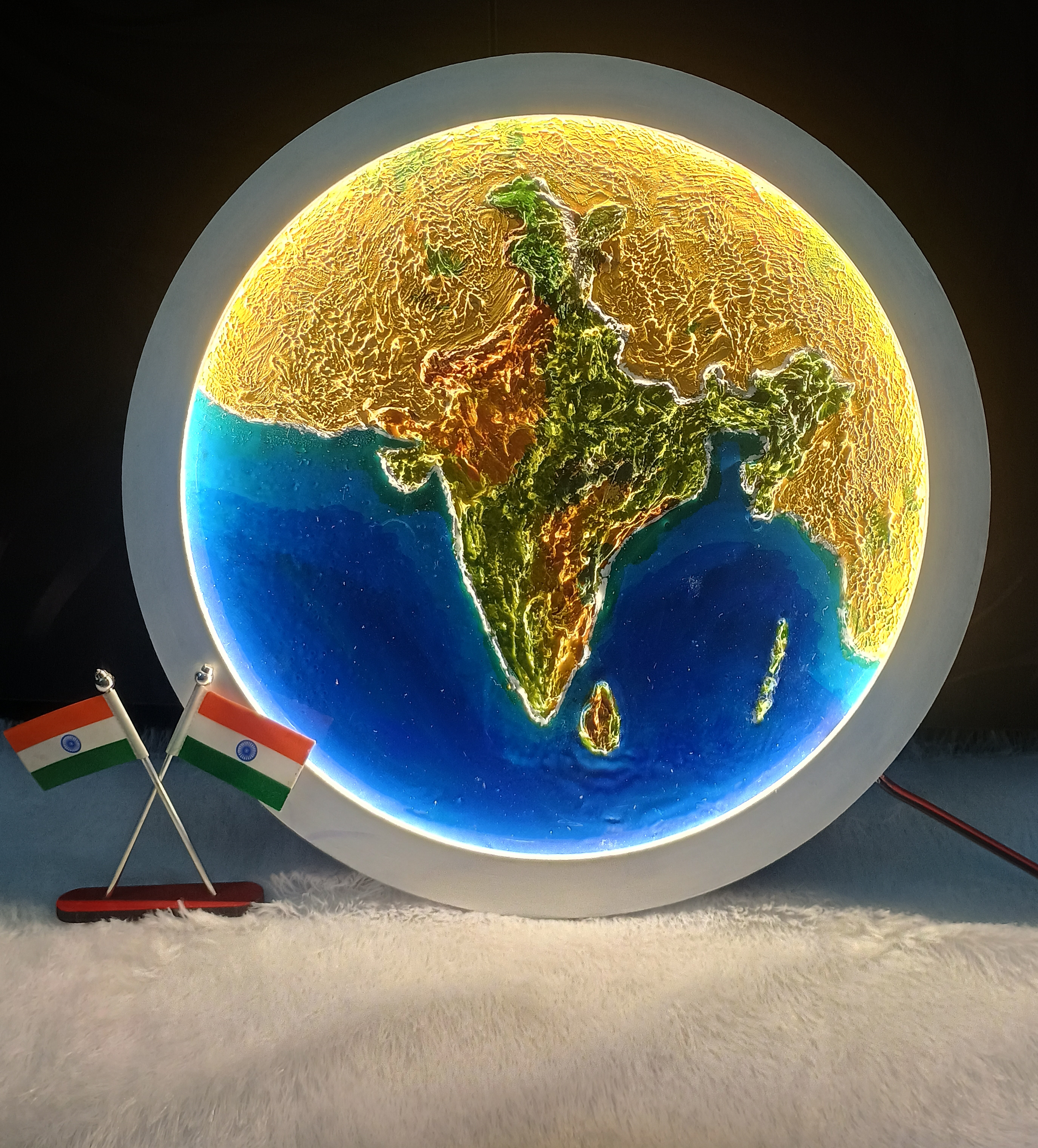 India Map Texture Resin Wall Art with LED 🌍 ✨