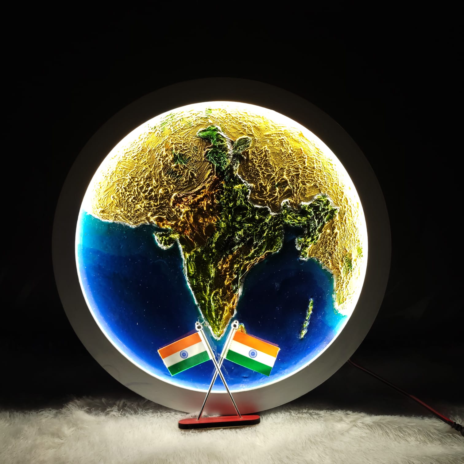 India Map Texture Resin Wall Art with LED 🌍 ✨