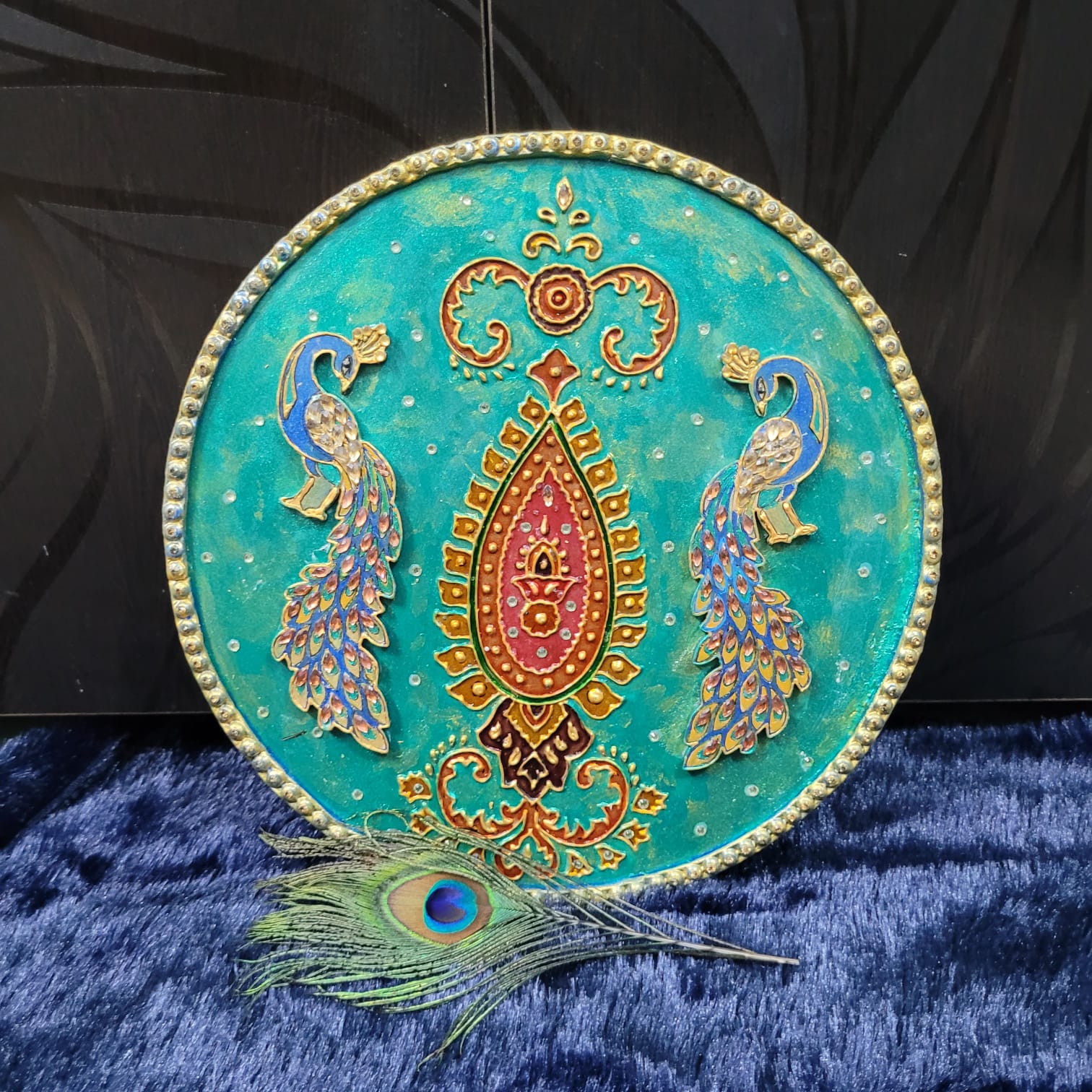 Peacock Pair Wall Art – 3D Elegance in Lippan Craft