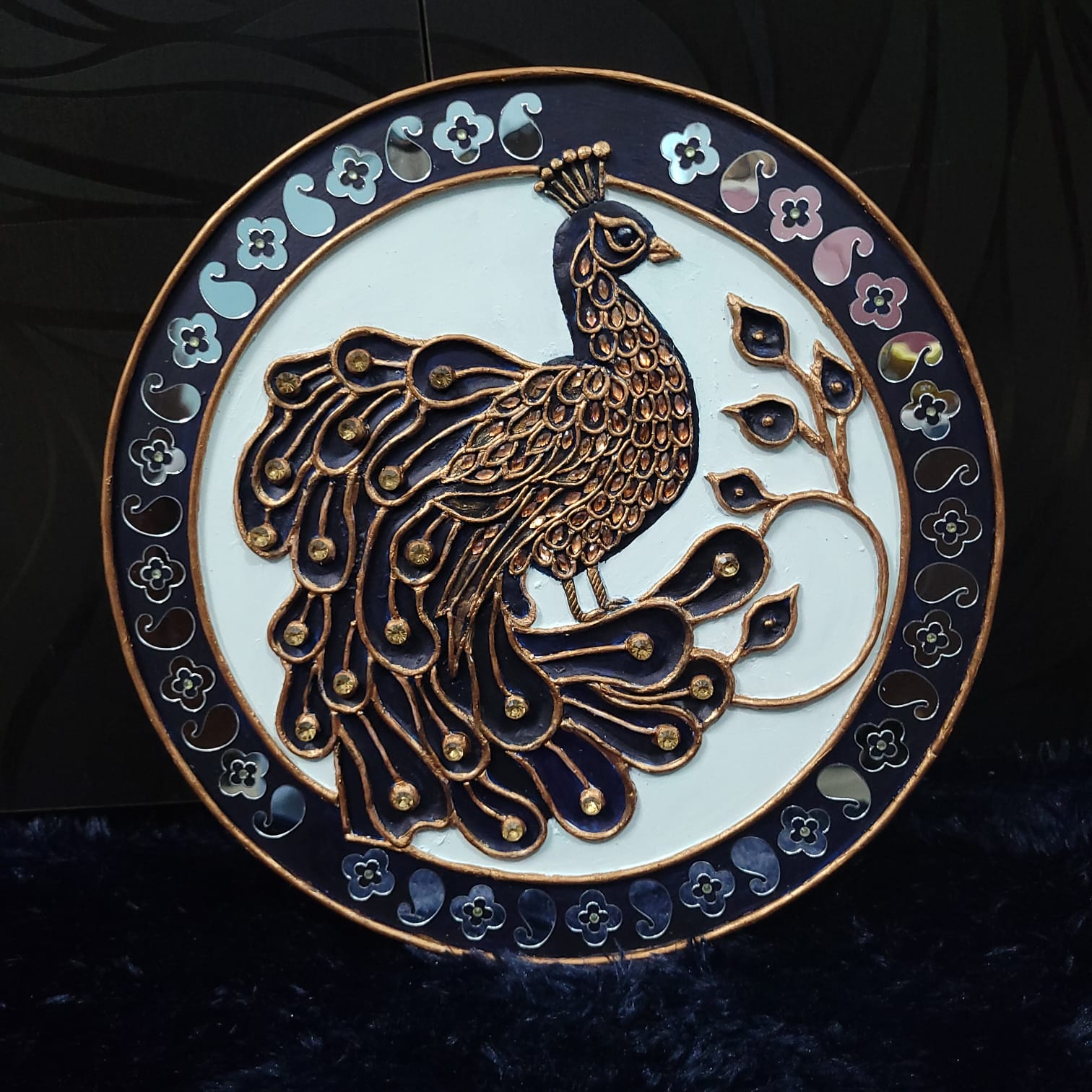 Peacock Relief Art – Elegance in Blue, Bronze & White 🦚✨