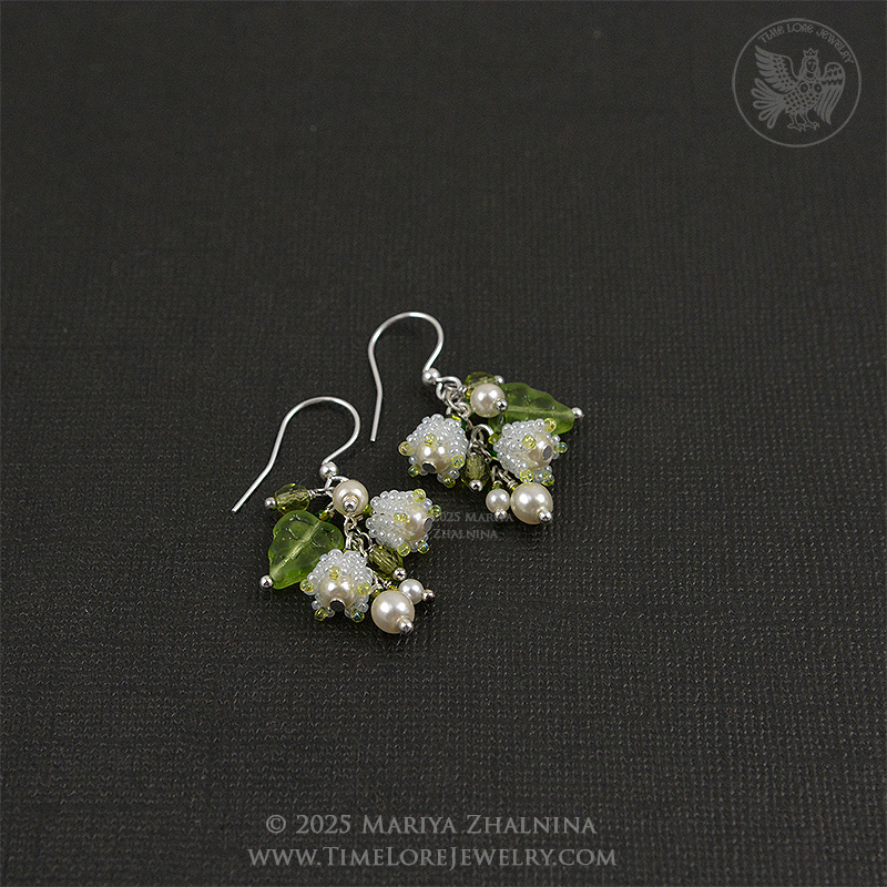 White Lily-Of-The-Valley Flower Spring Bouquet Earrings