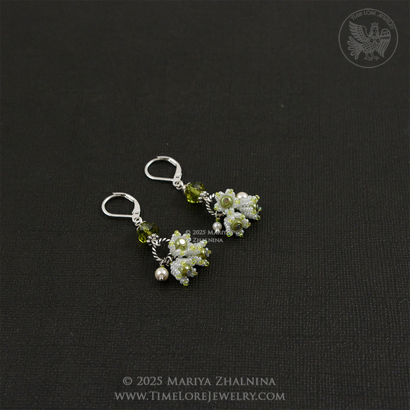 White Lily-Of-The-Valley Flower Spring Bouquet Earrings