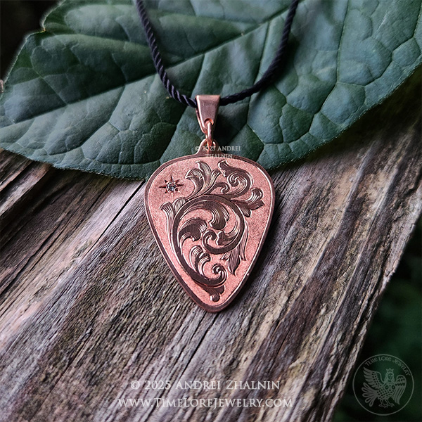 Guitar Pick Copper & Cubic Zirconia Pendant