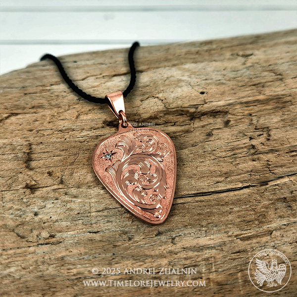 Guitar Pick Copper & Cubic Zirconia Pendant
