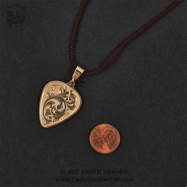 Guitar Pick Brass & Cubic Zirconia Pendant