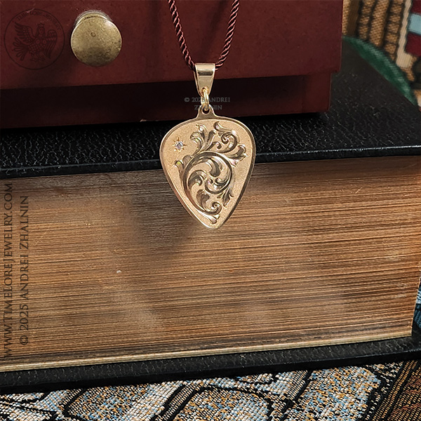 Guitar Pick Brass & Cubic Zirconia Pendant