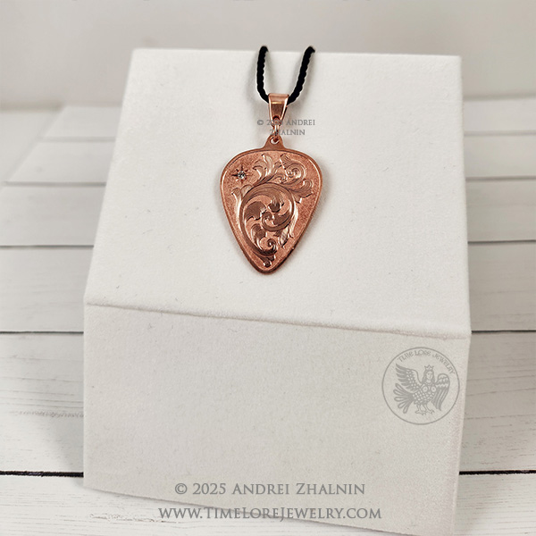 Guitar Pick Copper & Cubic Zirconia Pendant