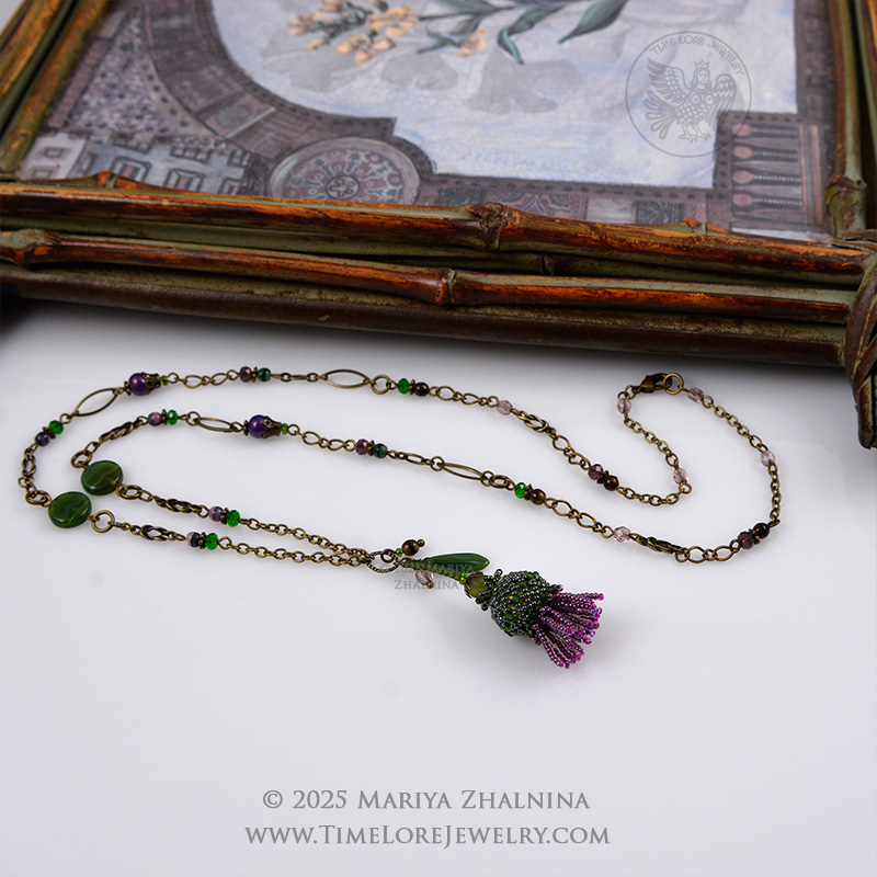 Thistle Wild Flower Beadwoven Botanical Necklace