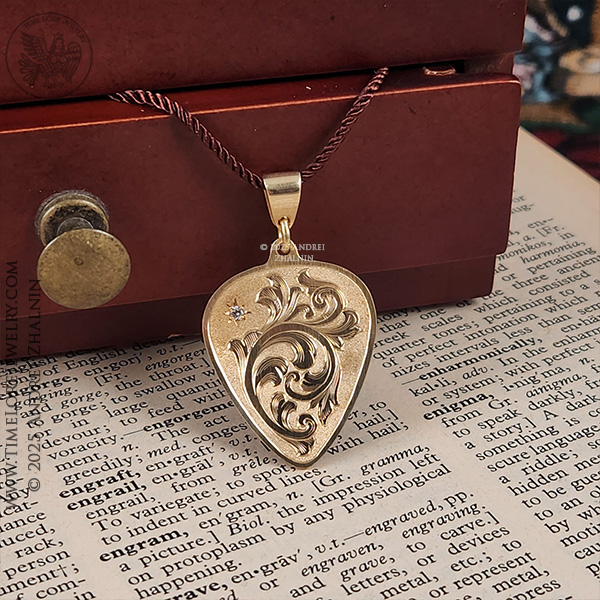 Guitar Pick Brass & Cubic Zirconia Pendant