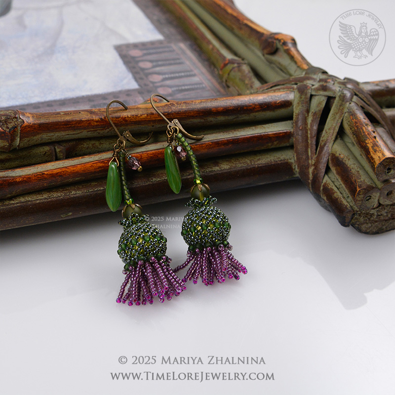 Thistle Wild Flower Beadwoven Botanical Earrings