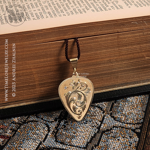 Guitar Pick Brass & Cubic Zirconia Pendant