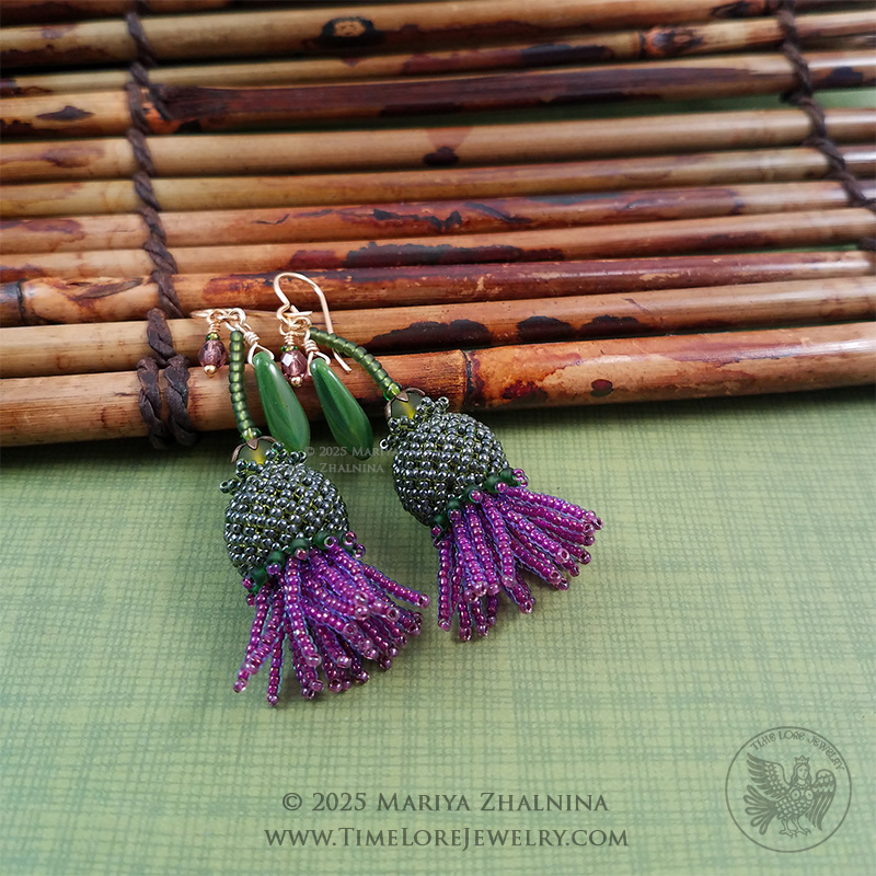 Thistle Wild Flower Beadwoven Botanical Earrings