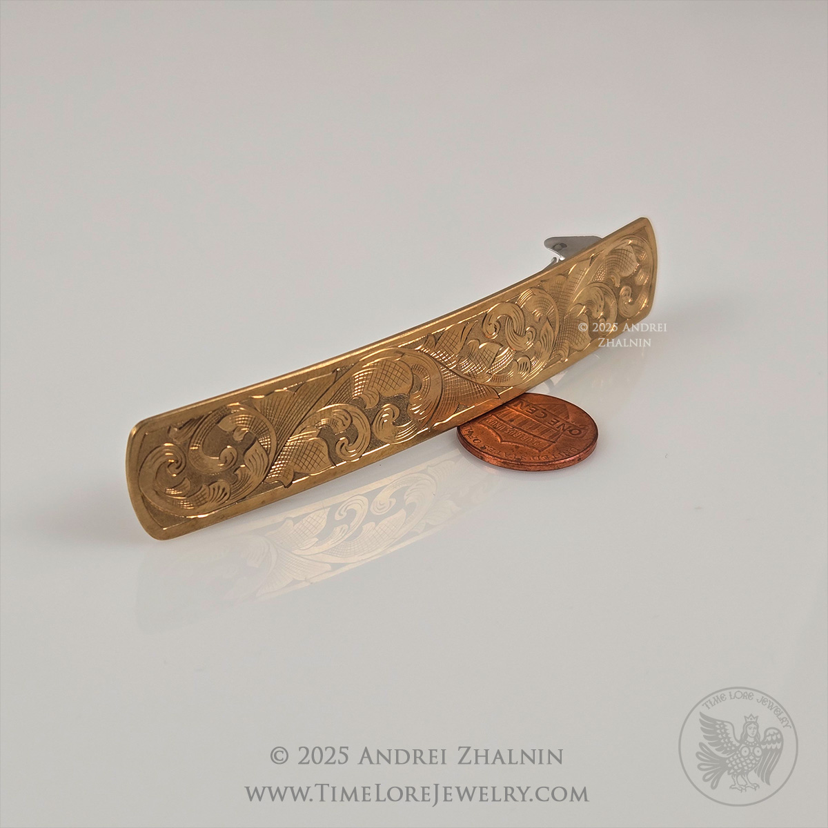 Hair Barrette - Scroll Design - Brass