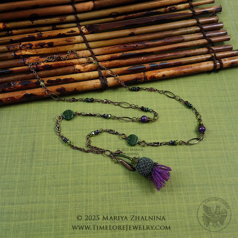 Thistle Wild Flower Beadwoven Botanical Necklace