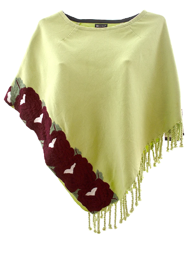 Mañanita Huixtán. Poncho Triangular tejido y bordado a mano 100% algodón.