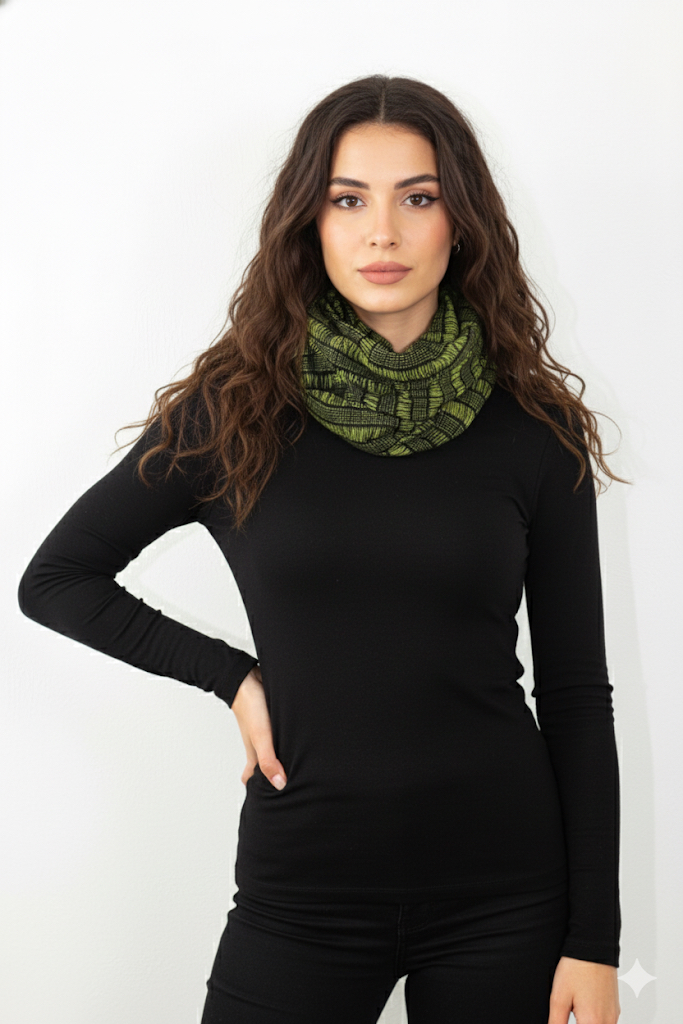 Bufanda de tubo deshilado balamil. Bufanda de tubo 100% algodón tejida a mano.