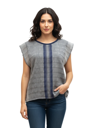 Blusa Deshilada Barras. Blusa recta tejida a mano 100% algodón.