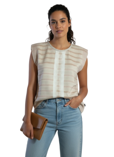 Blusa Deshilada Barras. Blusa recta tejida a mano 100% algodón.