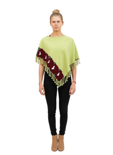 Mañanita Huixtán. Poncho Triangular tejido y bordado a mano 100% algodón.