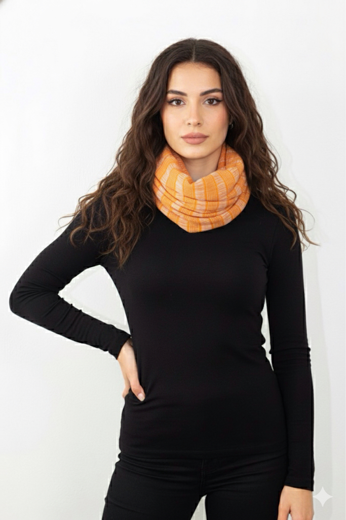 Bufanda de tubo deshilado balamil. Bufanda de tubo 100% algodón tejida a mano.