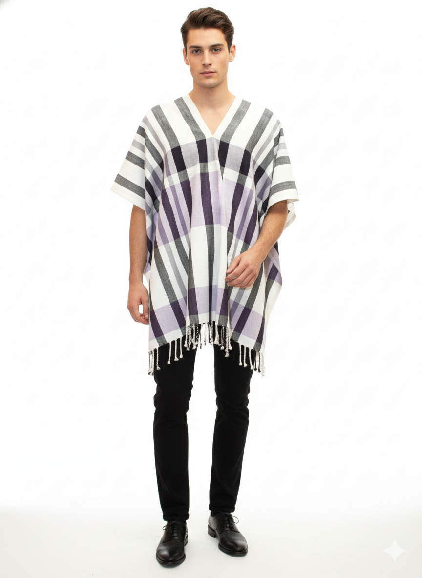 Poncho Europa. Poncho unisex 100% algodón tejido a mano.